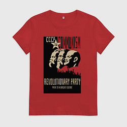 Футболка хлопковая женская Ленин, Маркс и Энгельс, цвет: красный