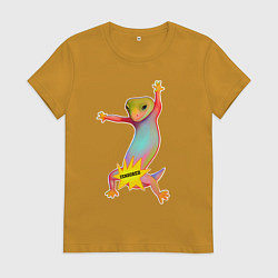 Футболка хлопковая женская Веселая ящерица цензура, цвет: горчичный