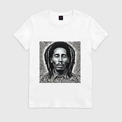 Футболка хлопковая женская Черно-белый Арт Боб Марли, цвет: белый