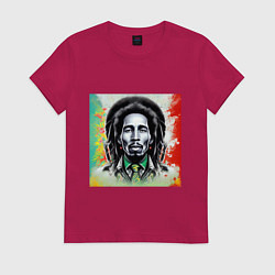 Футболка хлопковая женская Боб Марли граффити триколор, цвет: маджента