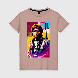Футболка хлопковая женская John Lennon - world legend, цвет: пыльно-розовый