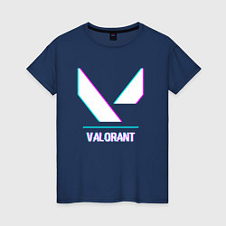 Футболка хлопковая женская Valorant в стиле glitch и баги графики, цвет: тёмно-синий