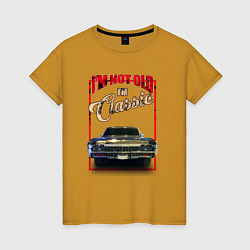 Футболка хлопковая женская Классика автомобиль Chevrolet Impala, цвет: горчичный