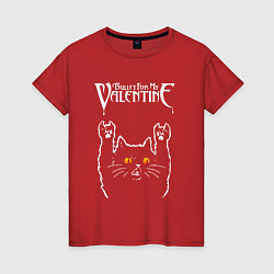 Футболка хлопковая женская Bullet For My Valentine rock cat, цвет: красный