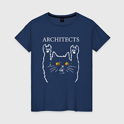 Футболка хлопковая женская Architects rock cat, цвет: тёмно-синий