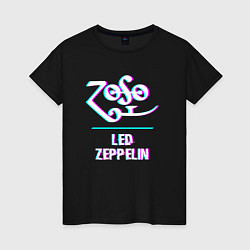 Футболка хлопковая женская Led Zeppelin glitch rock, цвет: черный