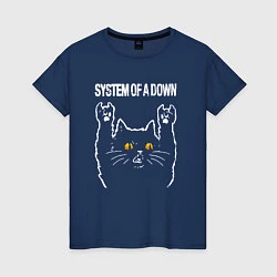 Футболка хлопковая женская System of a Down rock cat, цвет: тёмно-синий