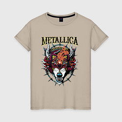 Футболка хлопковая женская Metallica - wolfs muzzle - thrash metal, цвет: миндальный