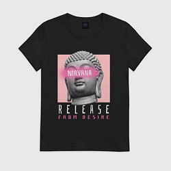 Футболка хлопковая женская Нирвана, освободись от желаний, цвет: черный