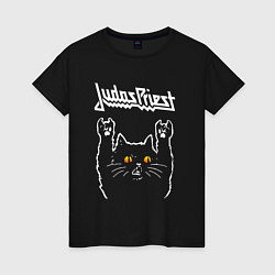 Футболка хлопковая женская Judas Priest rock cat, цвет: черный