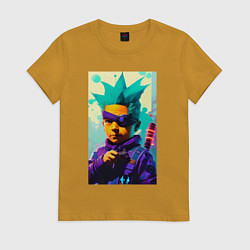 Футболка хлопковая женская Bart Simpson - cyberpunk - neural network, цвет: горчичный