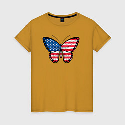 Футболка хлопковая женская США бабочка, цвет: горчичный