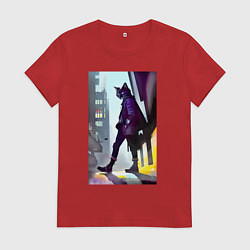 Футболка хлопковая женская Чёрный котяра на своём районе - Бронкс, цвет: красный