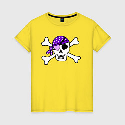 Футболка хлопковая женская Милый череп в фиолетовой маске, цвет: желтый