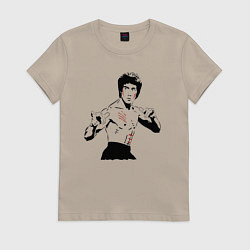Футболка хлопковая женская Брюс Ли в крови, цвет: миндальный