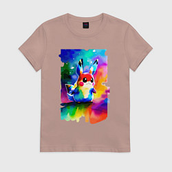 Футболка хлопковая женская Акварельный Пикачу - поп-арт, цвет: пыльно-розовый
