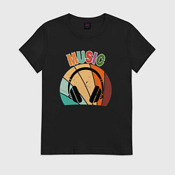 Футболка хлопковая женская Music phones, цвет: черный
