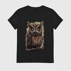 Футболка хлопковая женская Филин: арт нейросети, цвет: черный