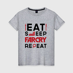 Футболка хлопковая женская Надпись: eat sleep Far Cry repeat, цвет: меланж