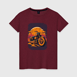Футболка хлопковая женская Vintage Harley Tribute, цвет: меланж-бордовый