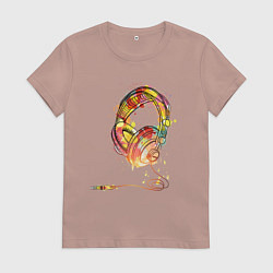 Футболка хлопковая женская Наушники проводные, цвет: пыльно-розовый