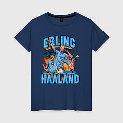 Футболка хлопковая женская Эрлинг Холанд Манчестер Сити 9, цвет: тёмно-синий