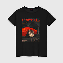 Футболка хлопковая женская Обложка журнала Chevrolet Corvette C3, цвет: черный