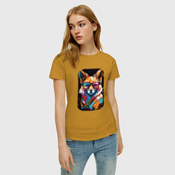 Футболка хлопковая женская Abstract Colorful Fox, цвет: горчичный — фото 2