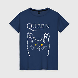 Футболка хлопковая женская Queen rock cat, цвет: тёмно-синий