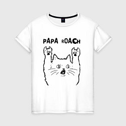 Футболка хлопковая женская Papa Roach - rock cat, цвет: белый