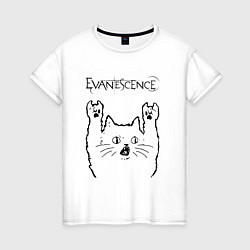 Футболка хлопковая женская Evanescence - rock cat, цвет: белый