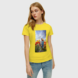 Футболка хлопковая женская Попугай на велосипеде, цвет: желтый — фото 2