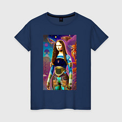 Футболка хлопковая женская Мона Лиза наших дней - нейросеть - фантазия, цвет: тёмно-синий