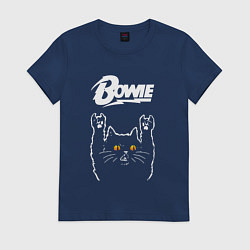 Футболка хлопковая женская David Bowie rock cat, цвет: тёмно-синий