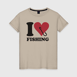 Футболка хлопковая женская I love fishing, цвет: миндальный