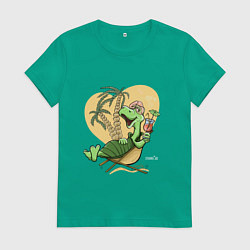 Футболка хлопковая женская Черепаха на отдыхе, футболка хб, цвет: зеленый