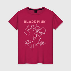 Футболка хлопковая женская Blackpink автограф, цвет: маджента