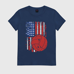Футболка хлопковая женская Volleyball USA, цвет: тёмно-синий