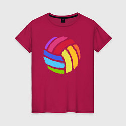Футболка хлопковая женская Rainbow volleyball, цвет: маджента