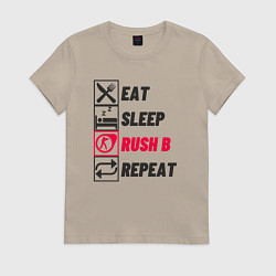 Футболка хлопковая женская Eat sleep rush b repeat, цвет: миндальный