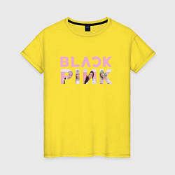 Футболка хлопковая женская Blackpink logo Jisoo Lisa Jennie Rose, цвет: желтый