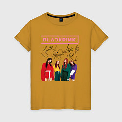 Футболка хлопковая женская Blackpink Lisa Jisoo Jennie Rose, цвет: горчичный