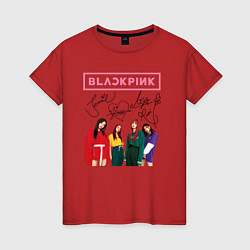 Футболка хлопковая женская Blackpink Lisa Jisoo Jennie Rose, цвет: красный