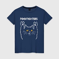 Футболка хлопковая женская Foo Fighters rock cat, цвет: тёмно-синий