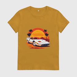 Футболка хлопковая женская Ретро Феррари, цвет: горчичный