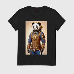 Футболка хлопковая женская Cool panda - steampunk - neural network, цвет: черный