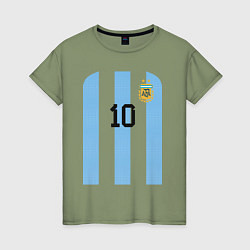 Футболка хлопковая женская Месси сборная Аргентины ЧМ 2022, цвет: авокадо