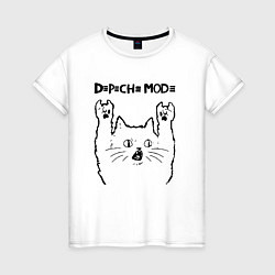 Футболка хлопковая женская Depeche Mode - rock cat, цвет: белый