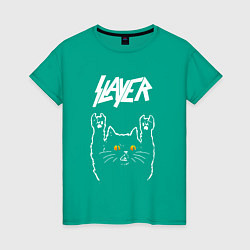 Футболка хлопковая женская Slayer rock cat, цвет: зеленый