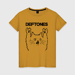 Футболка хлопковая женская Deftones - rock cat, цвет: горчичный